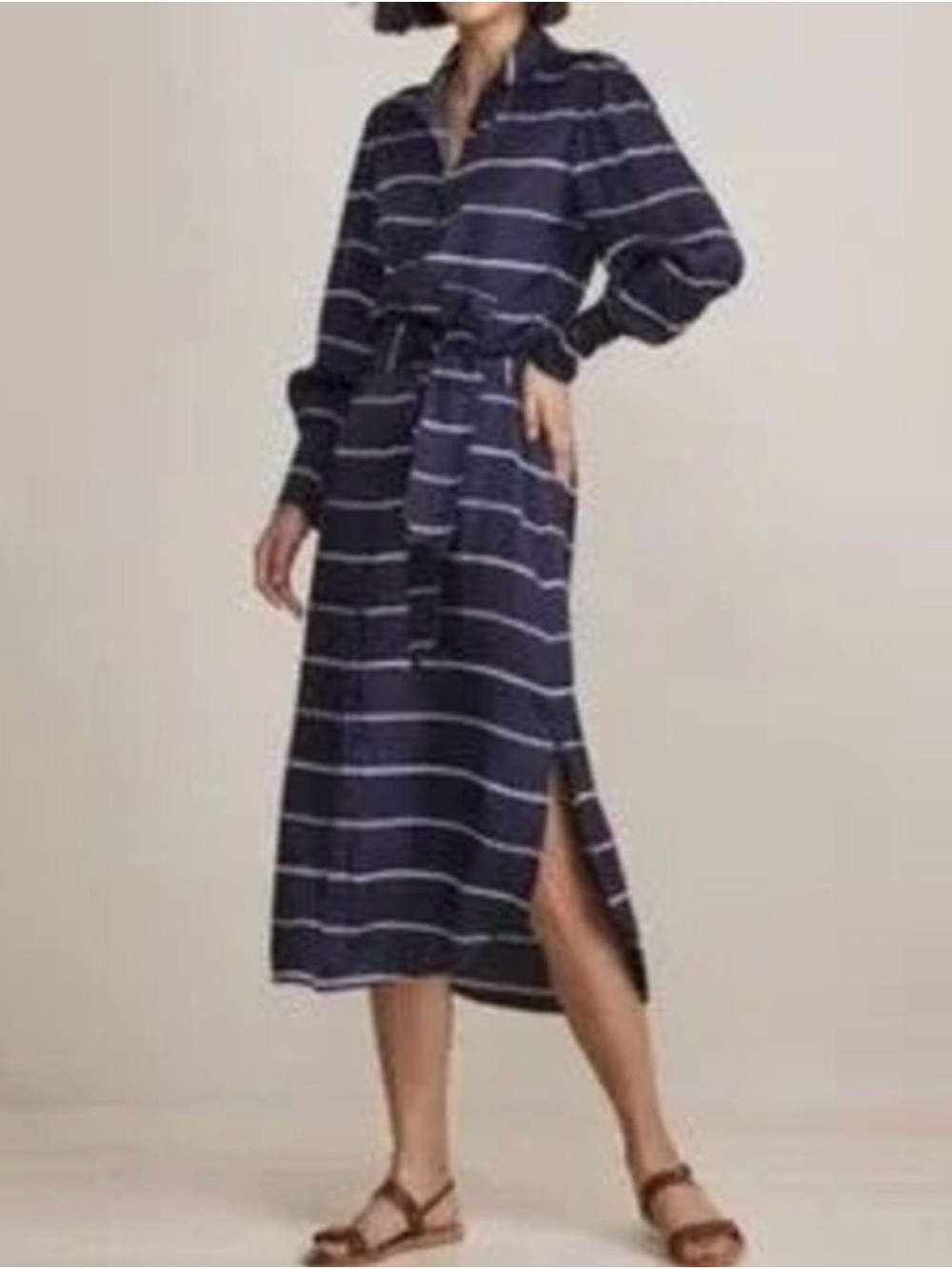 Vineyard Vines Silk Twill midi shirtdress rope stripe navy